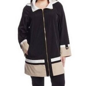 Jones New York  Color Block Rain Jacket , Detachable Hood, Size Medium
